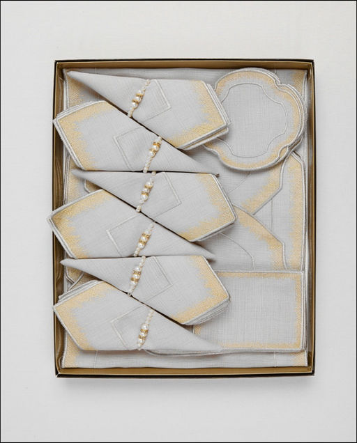 Сервировочный набор, 25 предметов,принт "Золотая строчка" цвет серый