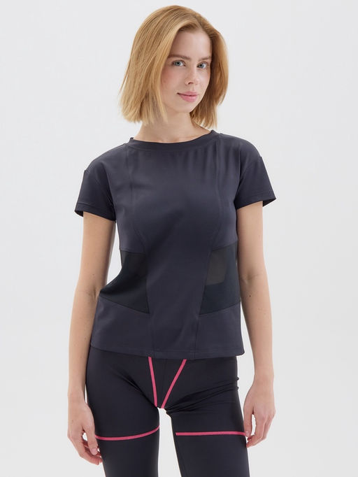 Футболка спортивная с сеткой женская MINAKU, чёрная, размер 48