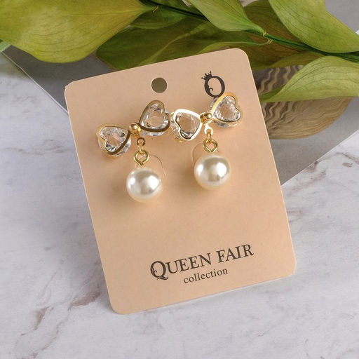 Серьги с жемчугом Бантик с бусиной, цвет белый в золоте - Queen fair фото 2