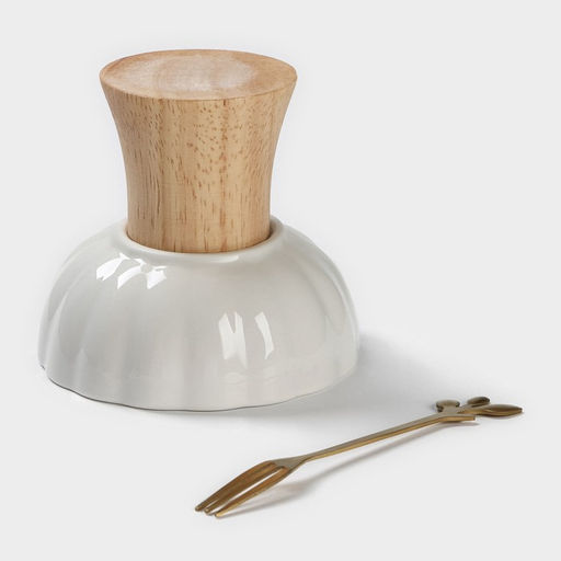 Креманка, d=10 см, с вилкой h=13 см, керамика, бамбук, белая - Simaland фото 4