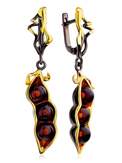 Оригинальные серьги Горошек из натурального янтаря