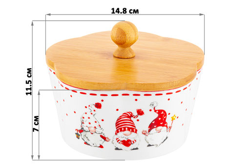 Банка д/печенья 14,8*14,8*11,5 см 760 мл Весёлые гномики с деревянной крышкой - Elan gallery фото 2