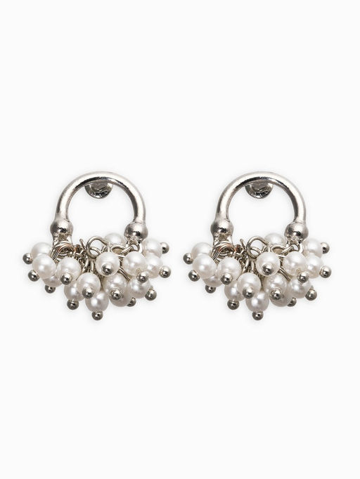 Серьги жемчуг «Виноград», белые в серебре