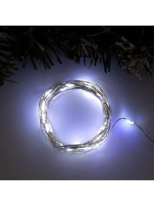Гирлянда Нить 5 м, роса, IP20, серебристая нить, 50 LED, 2 режима, от батареек AAх3, свечение белое - Luazon lighting фото 4