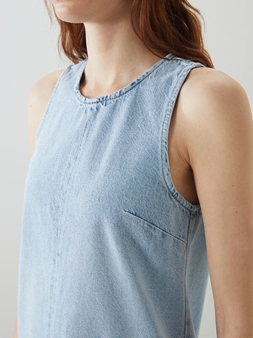 Halter Yaka A Kesim Mini Jean Elbise