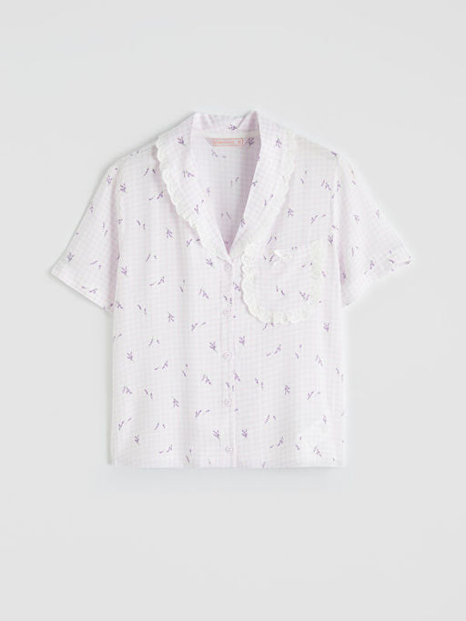 Dantelli G?mlek Yaka Kad?n Pijama Tak?m