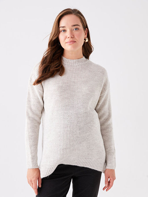 Bisiklet Yaka D?z Uzun Kollu Hamile Triko Kazak