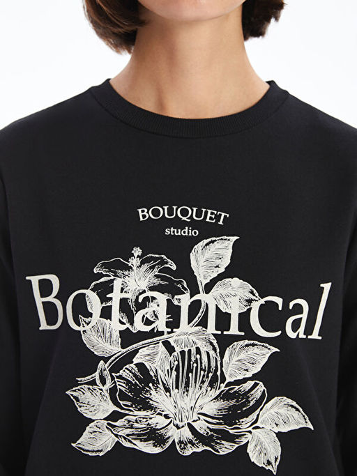 Bisiklet Yaka Bask?l? Kad?n Sweatshirt Tunik