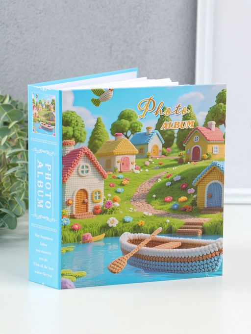 Фотоальбом на 100 фото 13х18 см "Вязаные домики у реки" в коробке 5х18х20,5 см