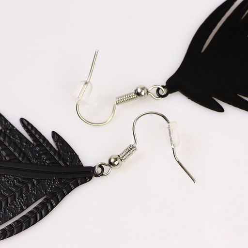 Серьги металл «Папоротник» листочек чёрные