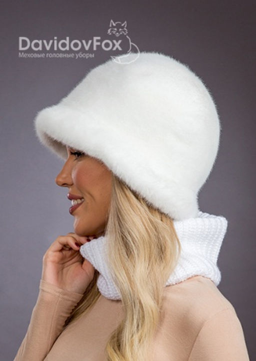 Шапка Шляпка экомех капор белый