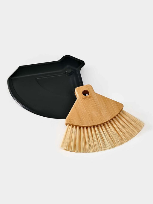 Щётка с совком Meli, бамбуковая ручка, 20×19 см, чёрная