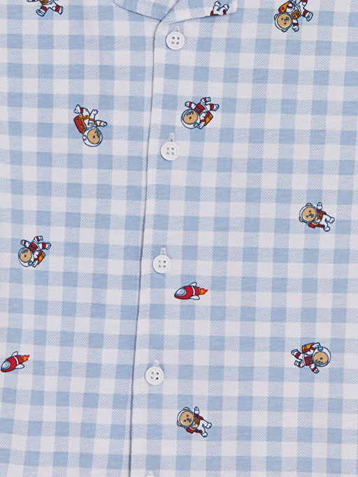 G?mlek Yaka Erkek ?ocuk ?ortlu Pijama Tak?m?