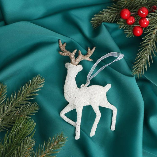 Цена за 2 шт. Ёлочная игрушка Зимнее волшебство. Морозный олень, 715 см, бело-золотой