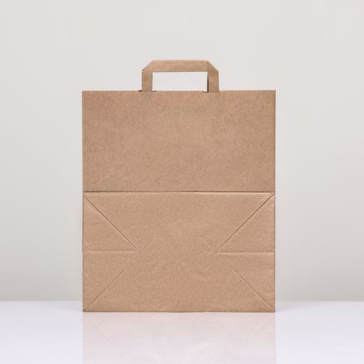 Цена за 25 шт. Пакет крафт без печати 31×20×34 см, плоская ручка