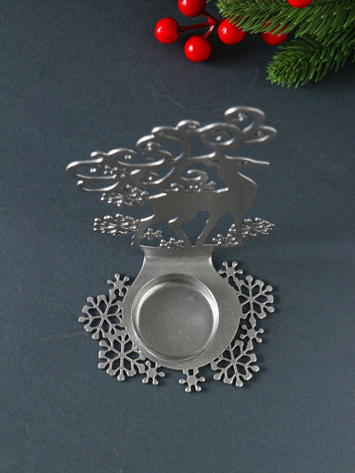 Подсвечник на 1 свечу Олень новогодний, металл, серебряный, 9.5?7?14.5 см