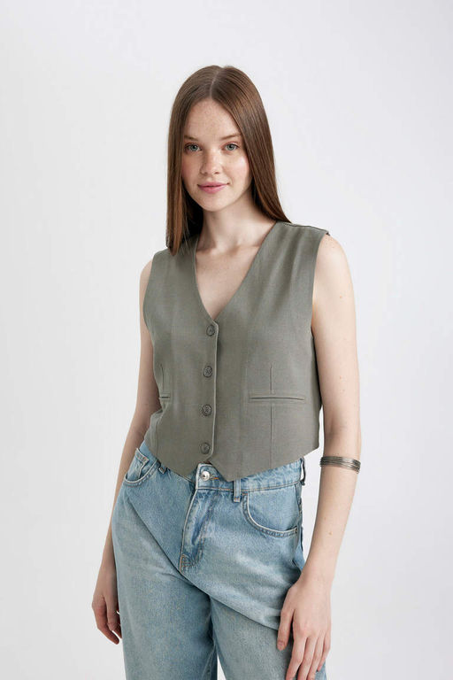 Блейзер стандартного кроя из смесового льна - Defacto фото 7