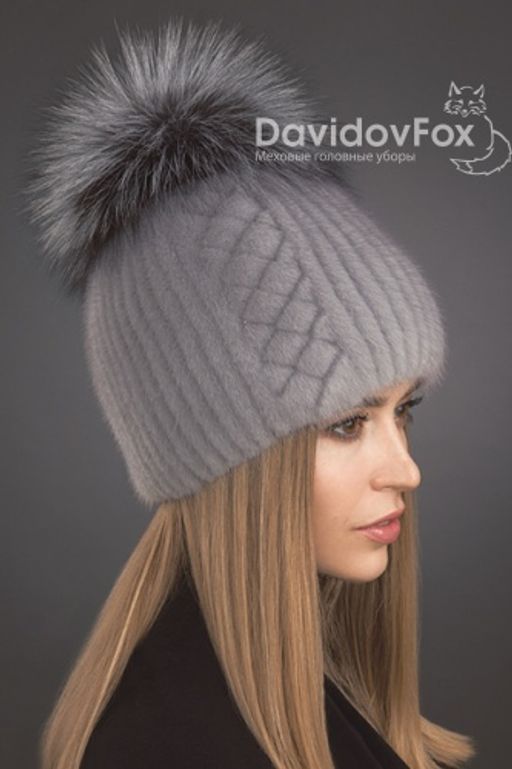 Шапка Лыжница норка орнамент сапфир