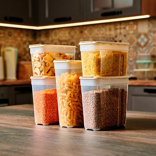 Контейнеров для сыпучих продуктов, набор 5 штук: 1л 2шт, 1,4л 2шт, 1,8л, полипропилен, слоновая кость (Россия) - Домашняя мода фото 3