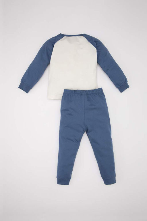 Пижамный комплект из чесаного хлопка с длинными рукавами и принтом для маленьких мальчиков - Defacto фото 6