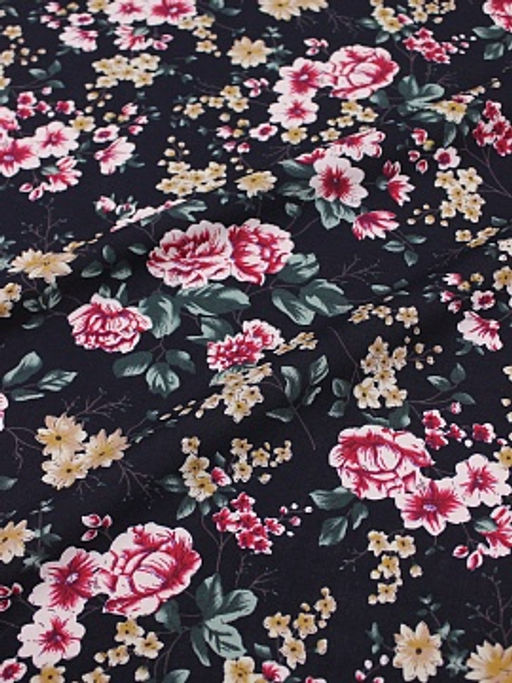Штапель Цветочный фокстрот цв.чернильно-черный, ш.1.44м, вискоза-100%, 90гр/м.кв