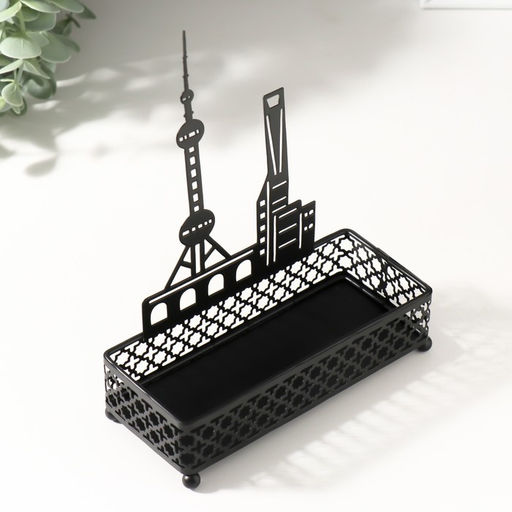 Подставка для мелочей металл «Город», чёрный, 6.3×14.5×18.5 см