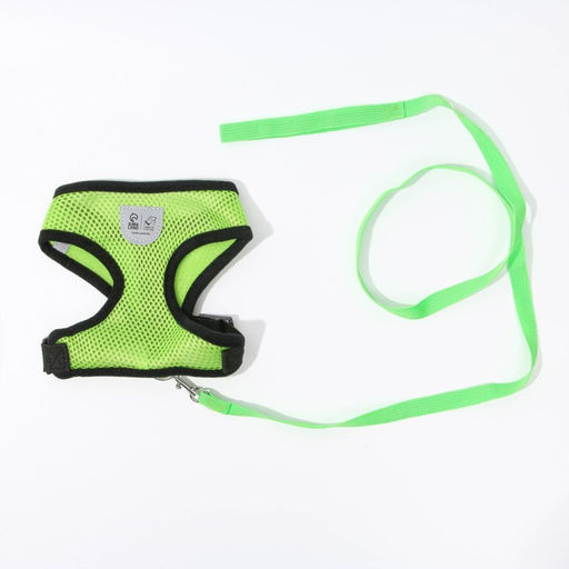 Шлейка дышащая с поводком и светоотражающей нашивкой, S, ОШ 27, ОГ 30-38,зеленая - Пушистое счастье фото 3