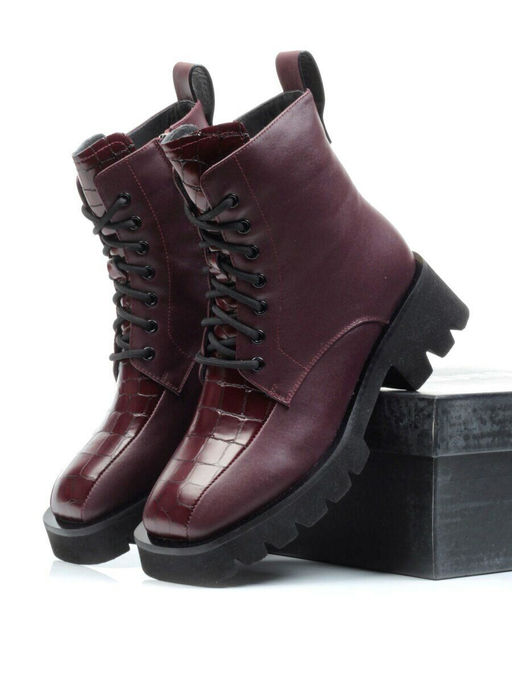 01-CG34-2 WINE Ботинки демисезонные женские (натуральная кожа, байка)