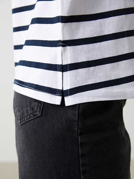 Bisiklet Yaka ?izgili Kad?n Ti??rt