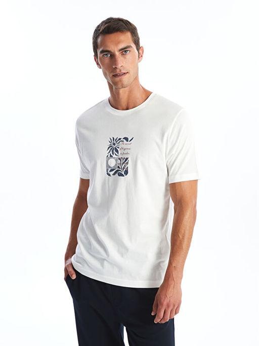 Bisiklet Yaka K?sa Kollu Bask?l? Penye Erkek Ti??rt