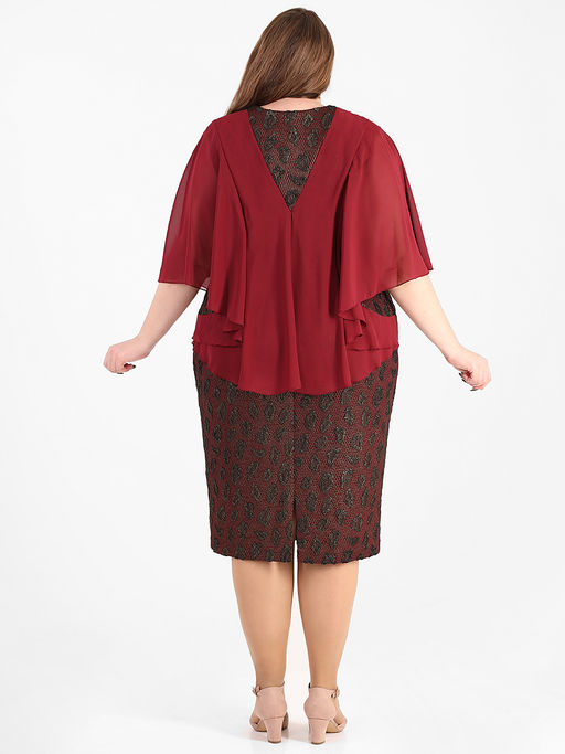 Платье бордовое праздничное корректирующее фигуру