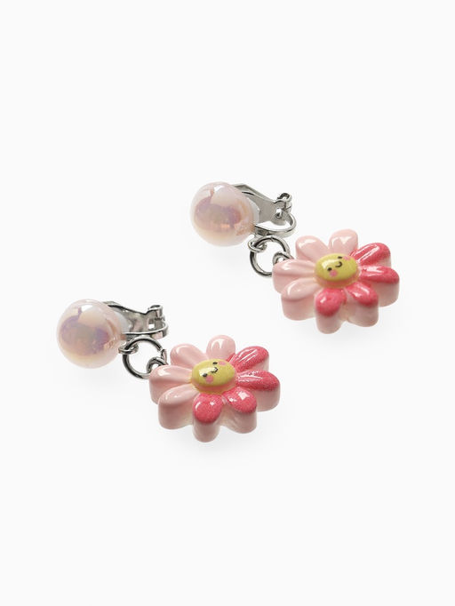Серьги-клипсы детские «Выбражулька» цветок с жемчужиной, розово-белые
