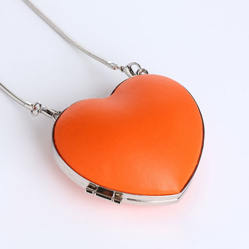 Сумка мини-клатч на магните, в форме сердца, жёсткий корпус, на длинной цепочке, оранжевая