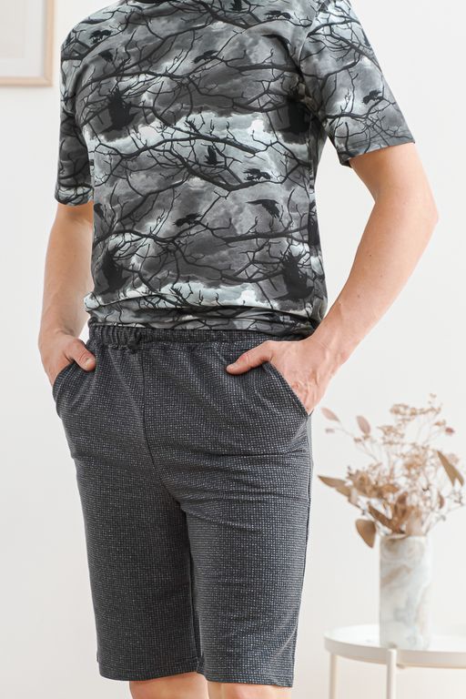 Шорты мужские из футера Шерлок серая клетка макси - Амадэль фото 3