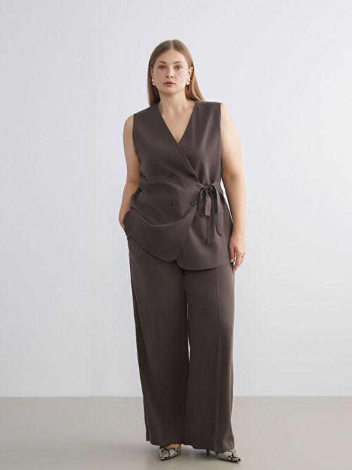 Loose Fit Geni? Pa?a Kad?n Pileli Pantolon