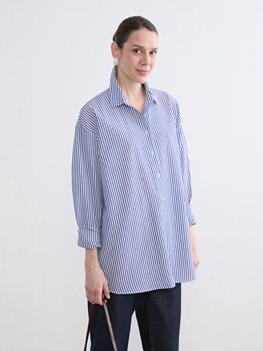 ?izgili Oversize Poplin Kad?n G?mlek Tunik