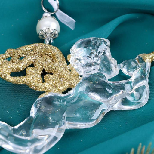 Цена за 2 шт. Ёлочная игрушка Зимнее волшебство. Ангел с трубой, 148 см, прозрачно-золотой фото 6