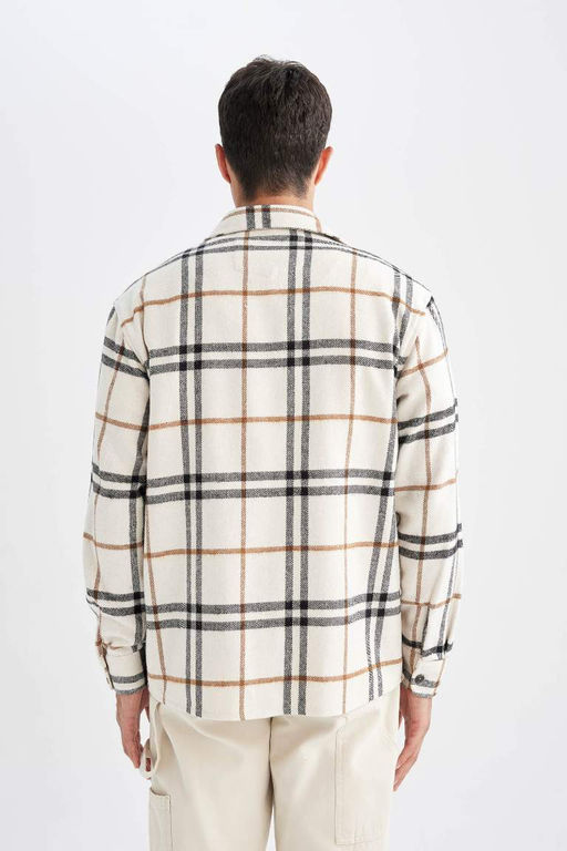 Рубашка в клетку с длинным рукавом и воротником-поло стандартного кроя - Defacto фото 6