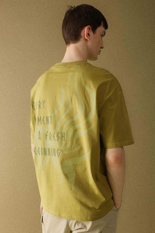 Oversize Genis Kal?p S?rt Bask?l? Bisiklet Yaka K?sa Kollu Tisort - Defacto фото 2