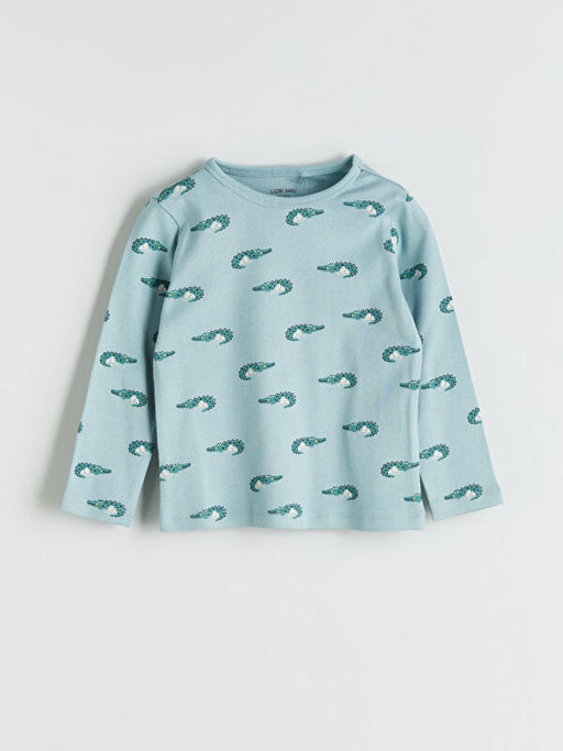 Bisiklet Yaka Bask?l? Erkek Bebek Pijama Tak?m?