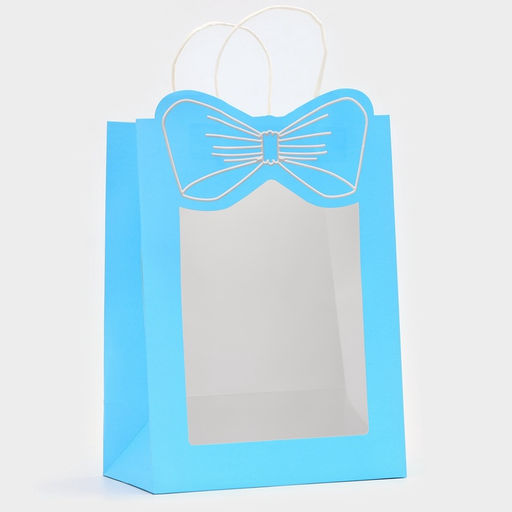 Пакет подарочный с окном «Бант», 26×35×15 см, голубой