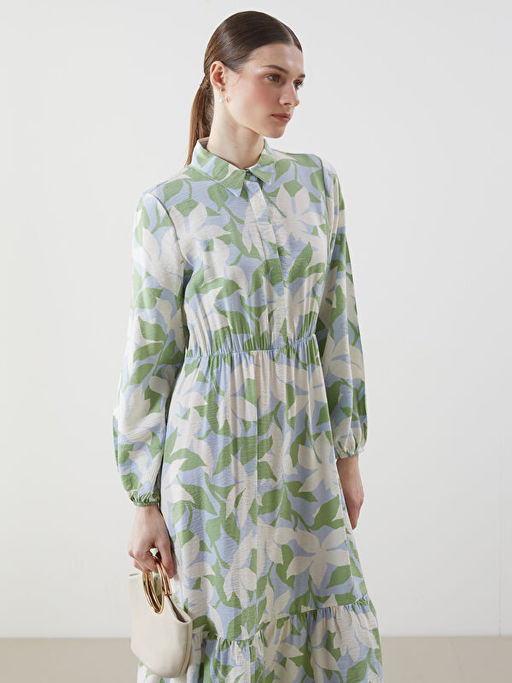 G?mlek Yaka Desenli Elbise