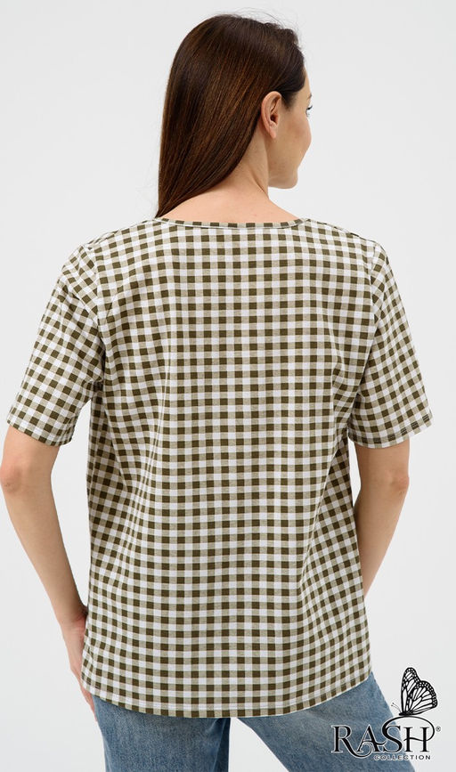 Футболка Жасмин клетка хаки Цвет:как на фото - Rash фото 3
