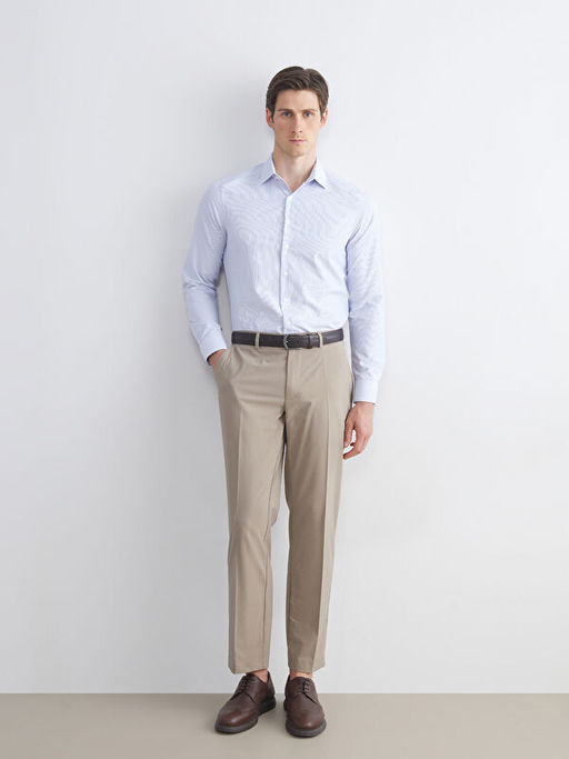 Slim Fit Uzun Kollu ?izgili Poplin Erkek G?mlek