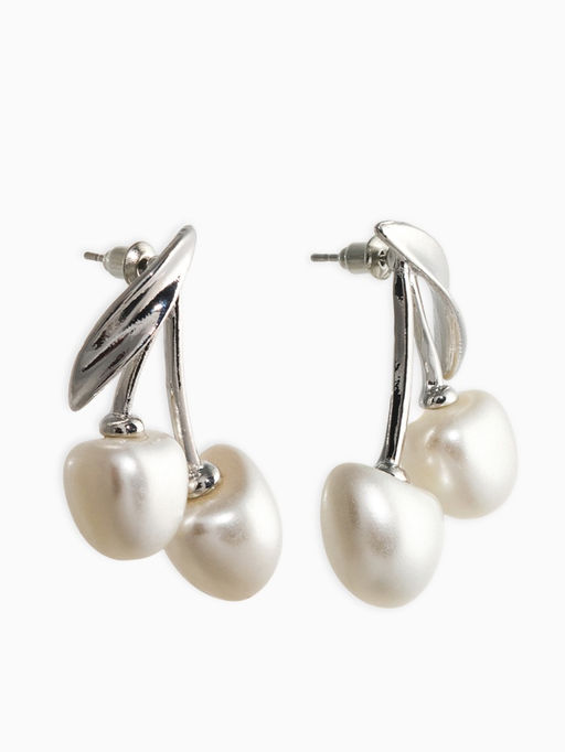 Серьги жемчуг "Вишня", цвет белый в серебре