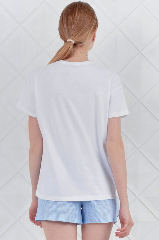 Арт. 9124 Пижама с шортами 42-50 (5 шт) Цвет:верх- белый, низ- голубой, белый - Калинка фото 2