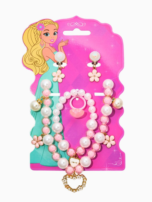 Набор детских украшений "Выбражулька" нежность, 4 предмета: клипсы, кольцо, бусы, браслет