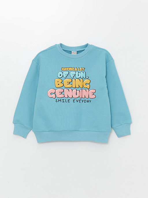 Bisiklet Yaka Bask?l? Uzun Kollu K?z ?ocuk Sweatshirt