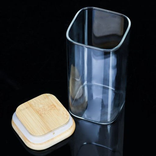 Банка квадратная бамбуковая крышка 350 мл диаметр 60/12 см / LCSC2107 /уп 120/ - Галеонтрейд фото 2