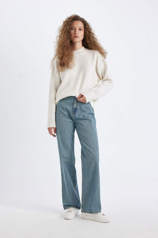 Длинные джинсовые брюки с широкими штанинами и высокой талией в стиле 90-х годов - Defacto фото 2